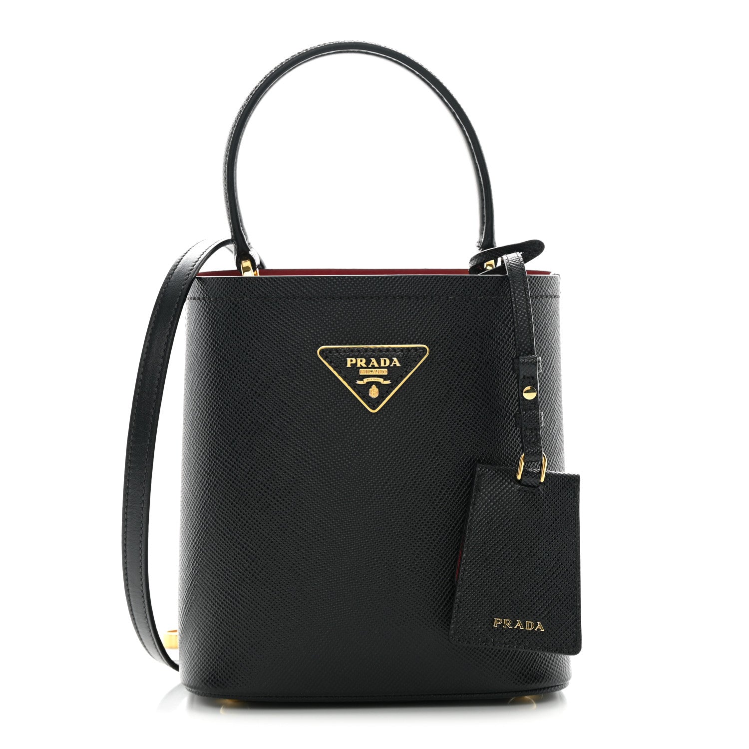 Prada Saffiano Cuir Small Panier Bucket Bag Black Fuoco 1 of 17