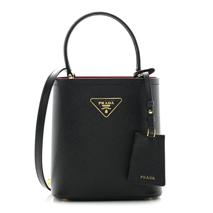 Prada Saffiano Cuir Small Panier Bucket Bag Black Fuoco 1 of 17