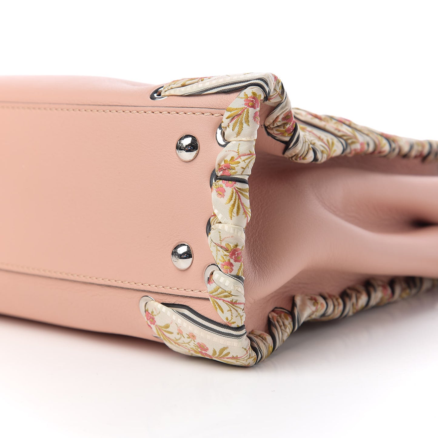 Vitello Seta Shiny Nappa Ribbon Lace Up Floral Medium Peekaboo Iconic Satchel Baby Pink Multicolor