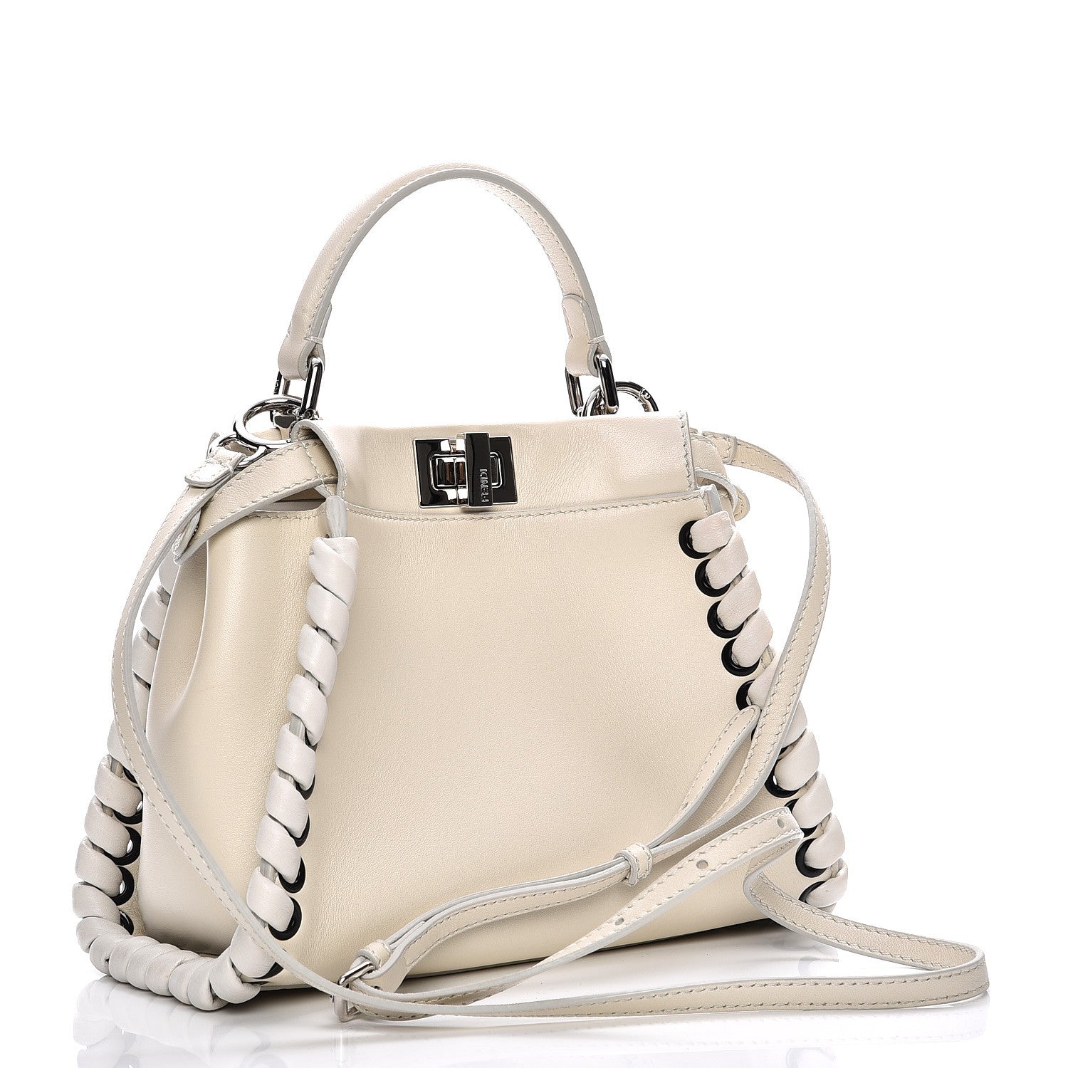 Fendi Nappa Lace Up Mini Peekaboo Iconic Satchel Bianco Carta 4 of 10