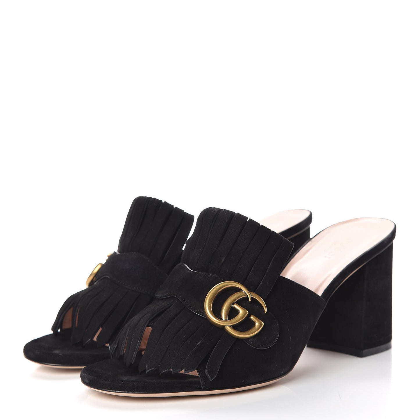 Kid Scamosciato GG Marmont Fringe 75mm Slide Sandals 41 Black