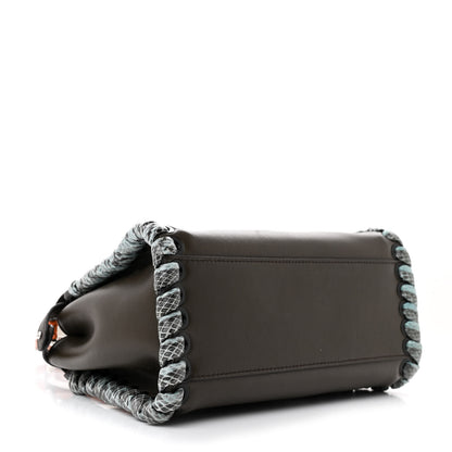 Fendi Calfskin Elaphe Lace Up Selleria Mini Peekaboo Iconic Satchel Verde Prato Arancio 4 of 13