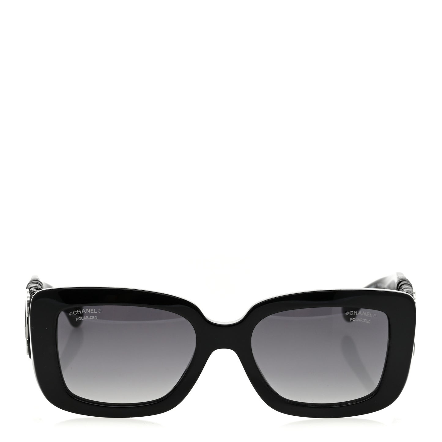 Acetate Calfskin Polarized Square Sunglasses 5473-Q Black