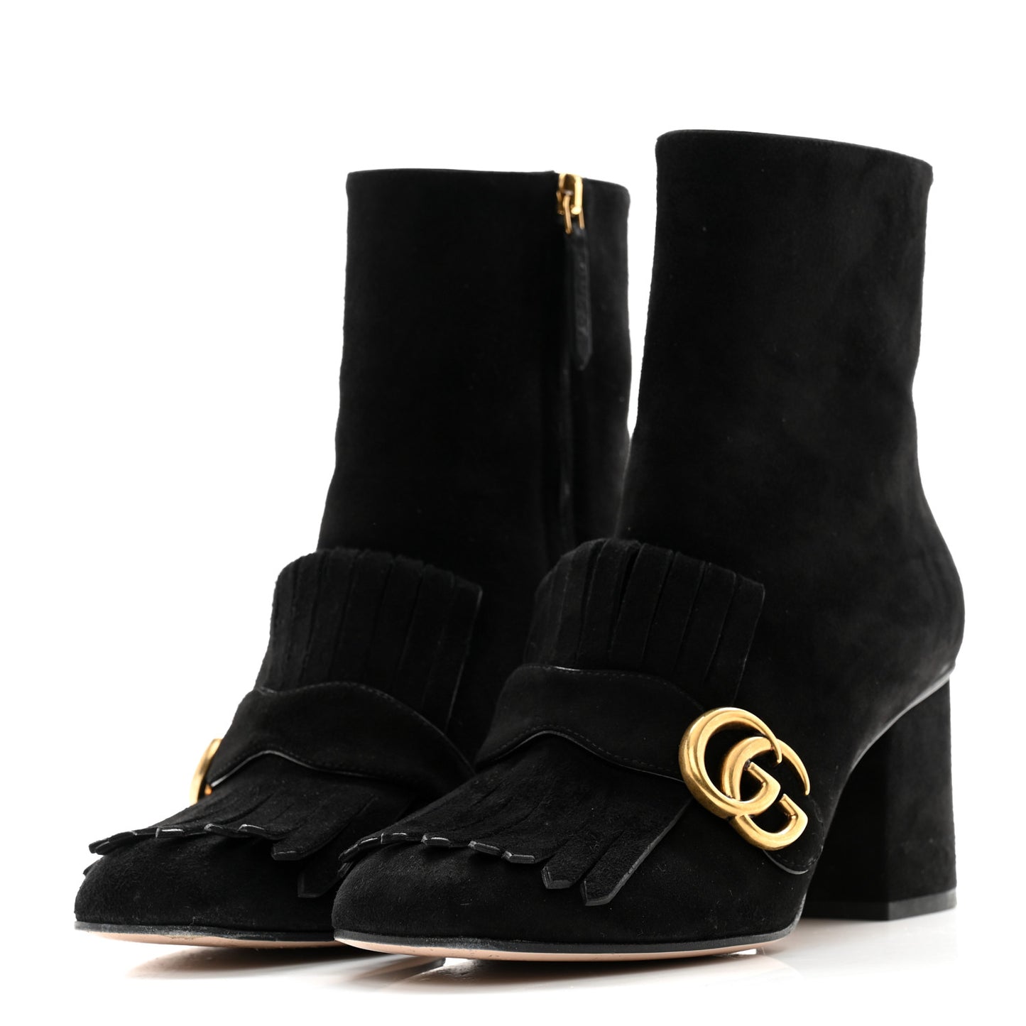 Kid Scamosciato GG Marmont Fringe 75mm Ankle Boots 38 Black
