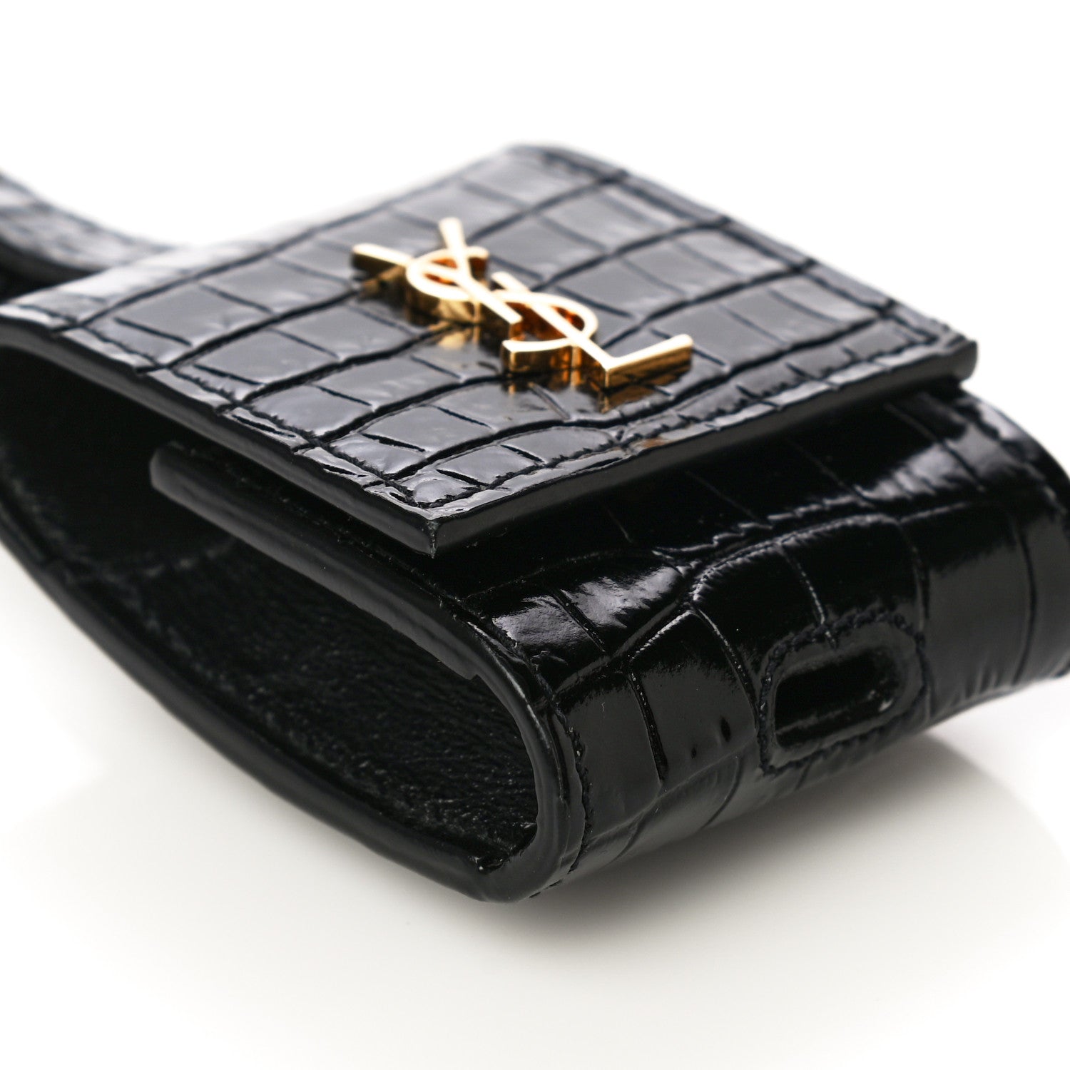 Saint Laurent Calfskin Crocodile Embossed Monogram Airpods Case Black 5 of 6