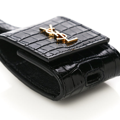 Saint Laurent Calfskin Crocodile Embossed Monogram Airpods Case Black 5 of 6