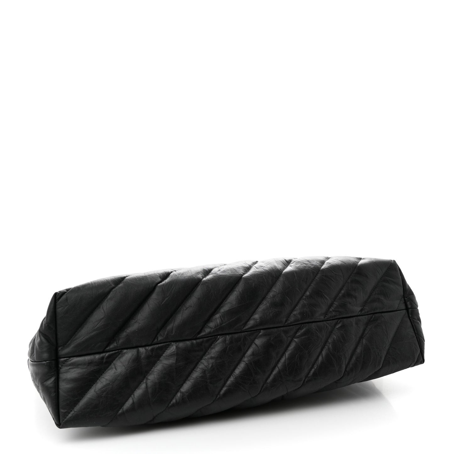 Crushed Calfskin Quilted Matte Black Hardware Large Crush Carry All Tote Bag Black