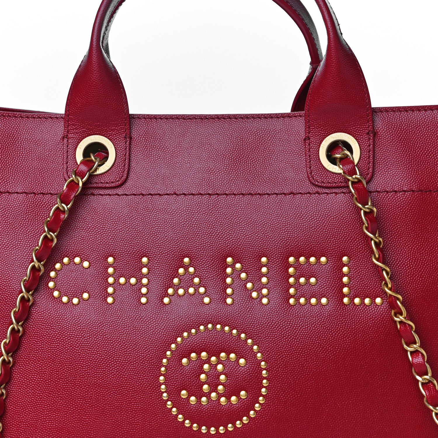Chanel Caviar Small Studded Deauville Tote Red 9 of 12