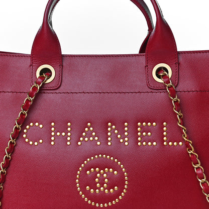 Chanel Caviar Small Studded Deauville Tote Red 9 of 12