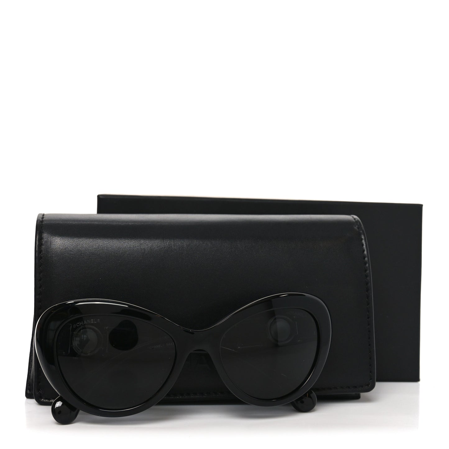 Acetate Glass Pearls Cat Eye Sunglasses 5443-H Black