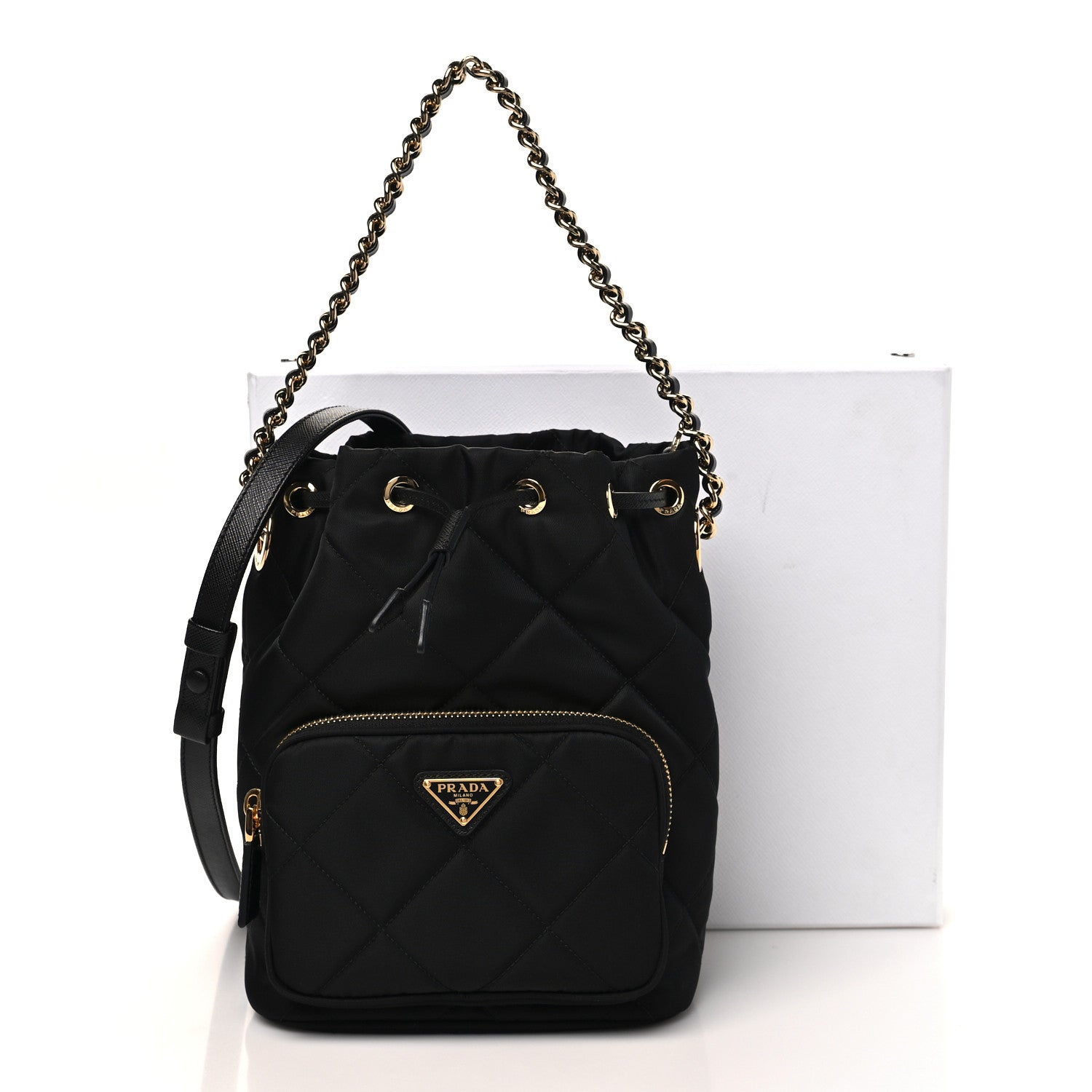 Prada Re-Nylon Saffiano Stitched Duet Bucket Bag Black 10 of 10