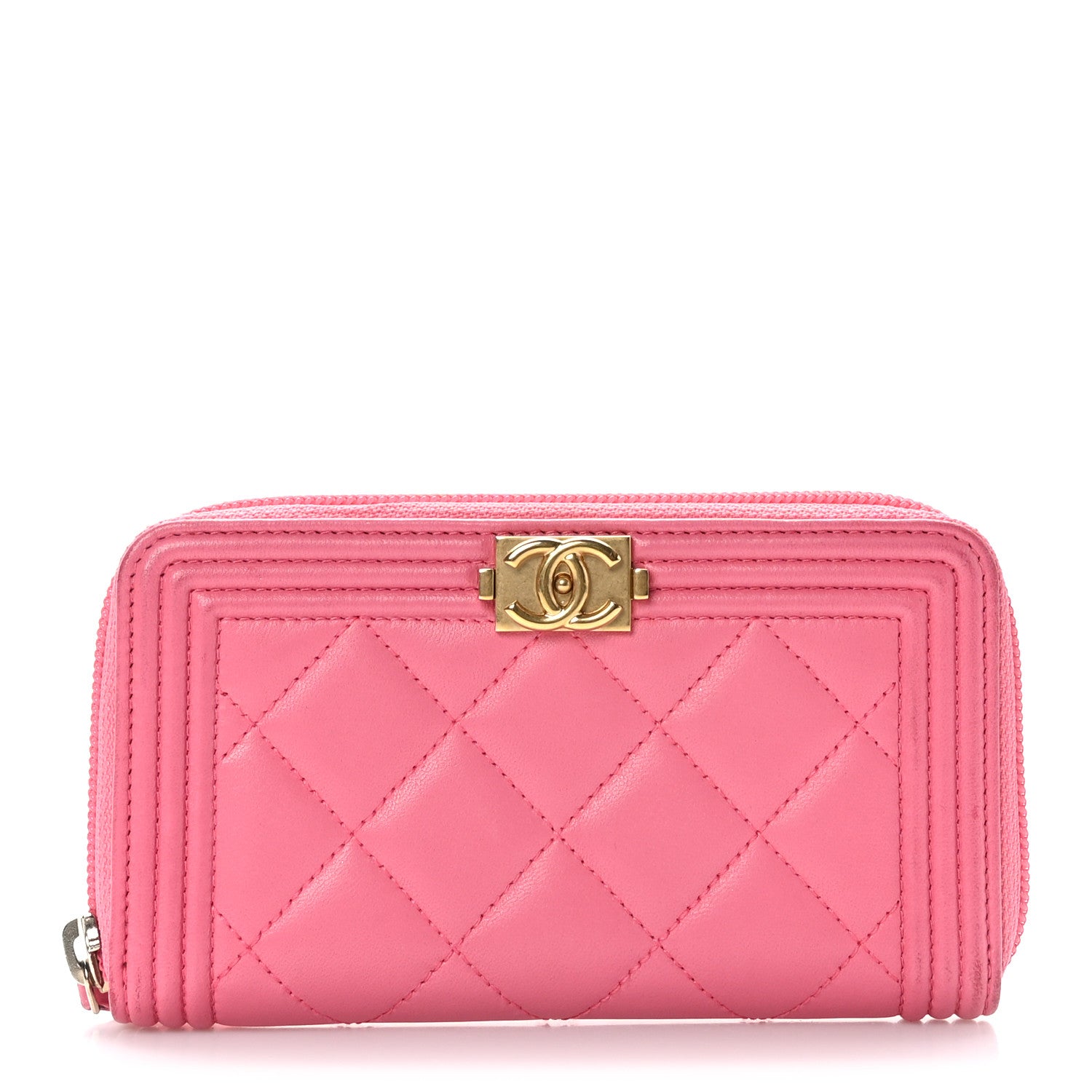 Chanel Lambskin Quilted Small Boy Zip Around Wallet Pink 1 of 8