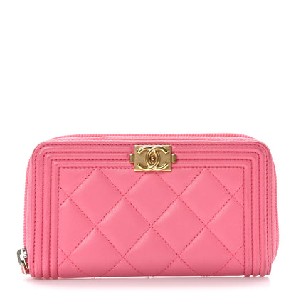Chanel Lambskin Quilted Small Boy Zip Around Wallet Pink 1 of 8