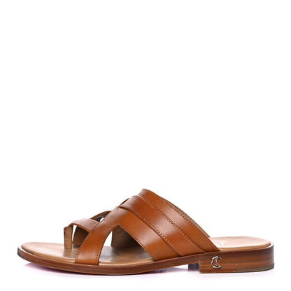 Christian Louboutin Calf Mens Sinouhe Flat Slide Sandals 41.5 Brown 1 of 8