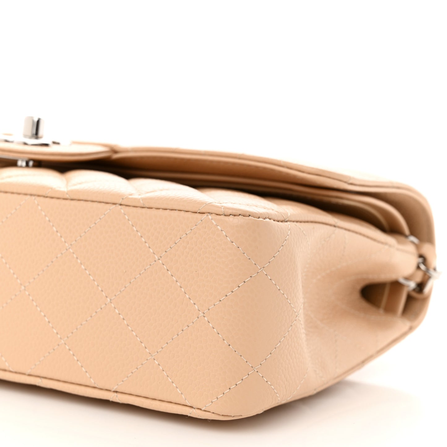 Caviar Quilted Medium Double Flap Beige