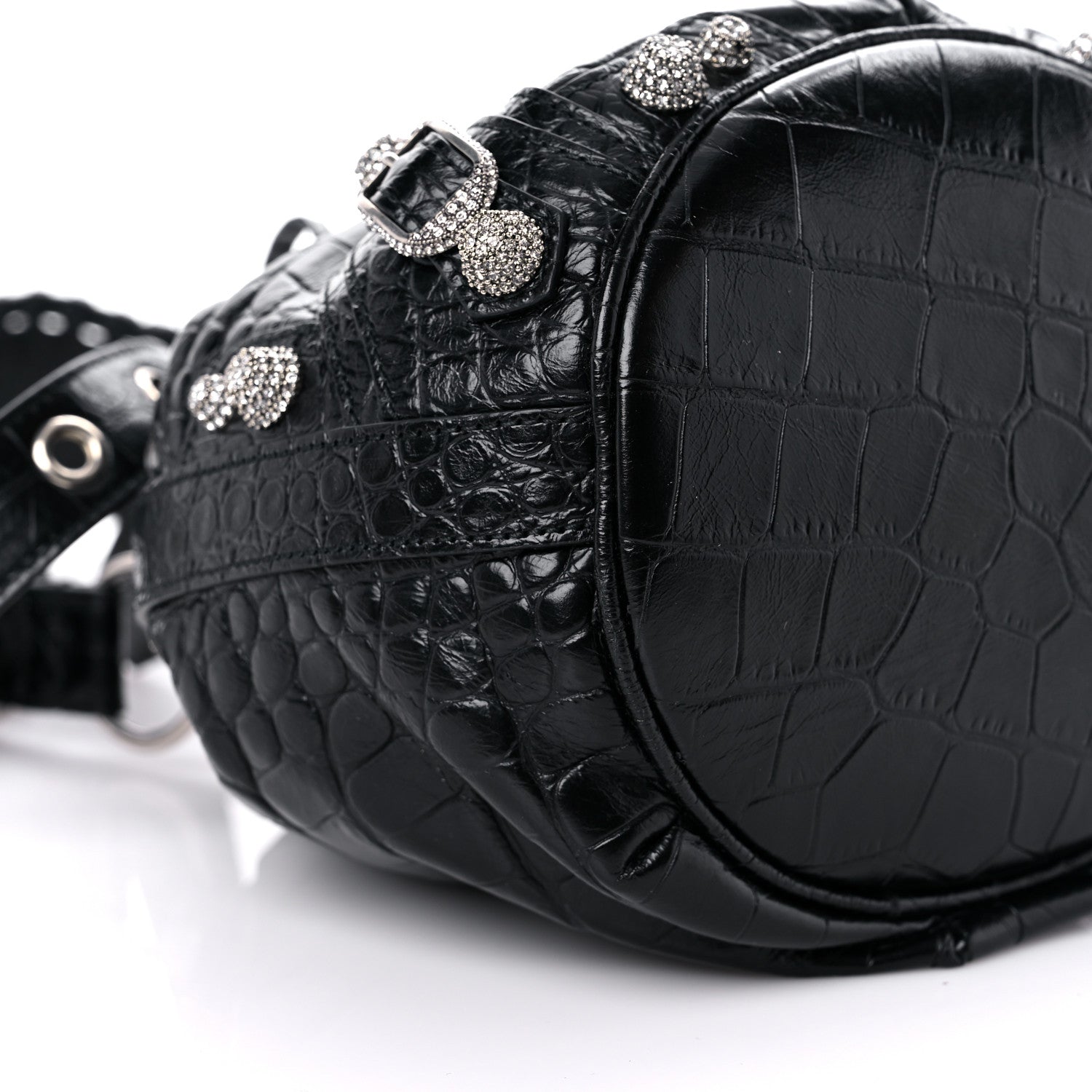 Balenciaga Extra Supple Calfskin Crystal Crocodile Embossed Le Cagole Bucket Bag XS Black 8 of 9