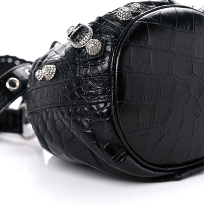 Balenciaga Extra Supple Calfskin Crystal Crocodile Embossed Le Cagole Bucket Bag XS Black 8 of 9