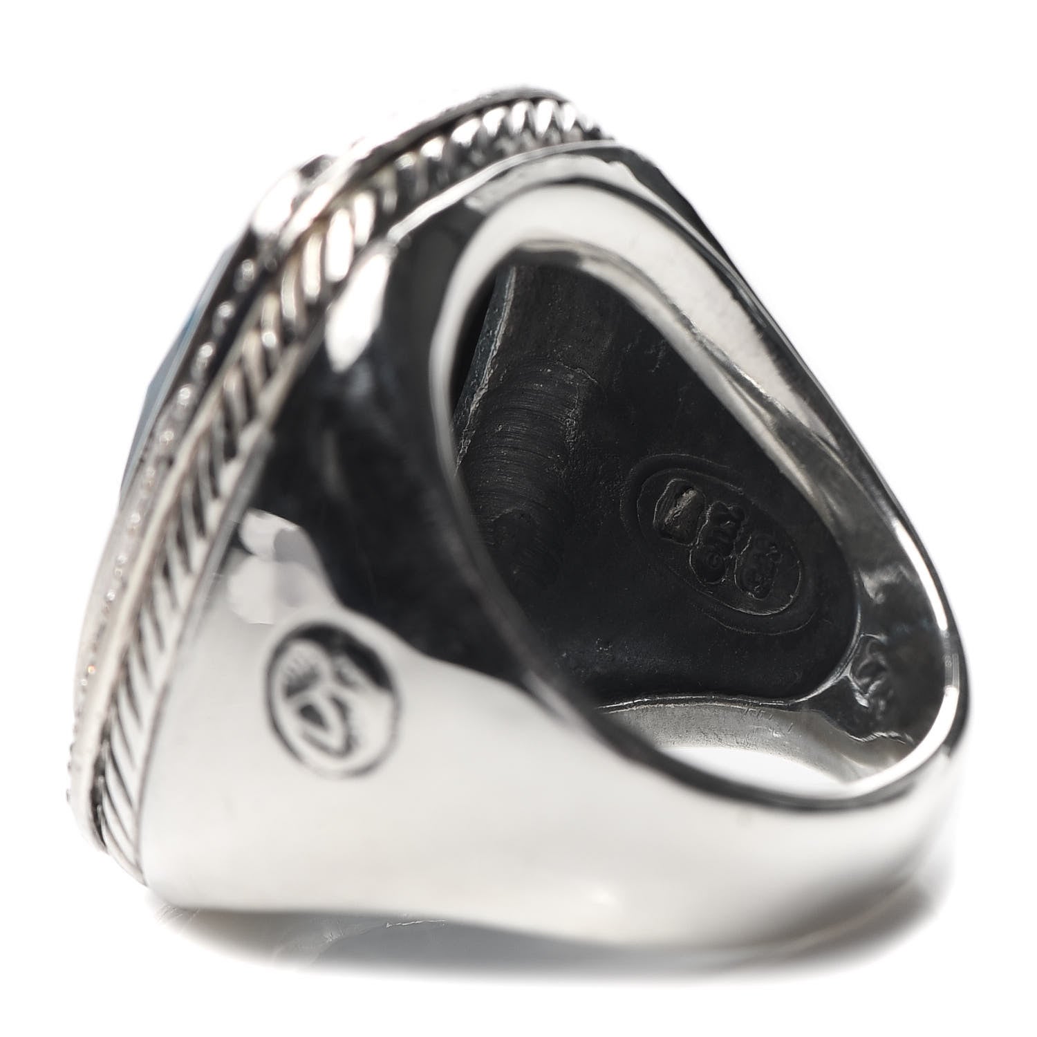 David Yurman Sterling Silver Blue Topaz Diamond 21mm Albion Statement Ring 54 7 5 of 5