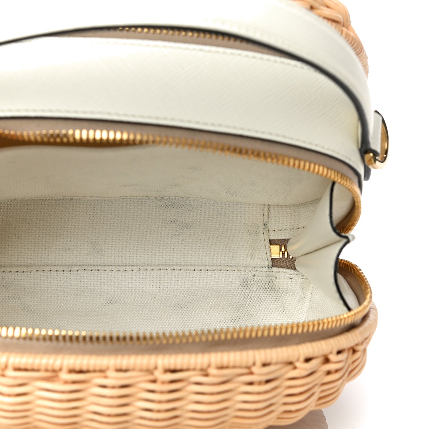 Prada Wicker Saffiano Midolino Odette Top Handle Bag Tan White 6 of 10