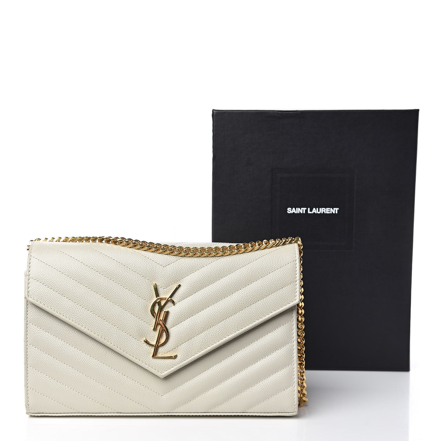 Grain De Poudre Matelasse Chevron Monogram Chain Wallet Crema Soft