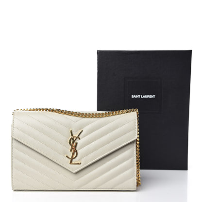 Saint Laurent Grain De Poudre Matelasse Chevron Monogram Chain Wallet Crema Soft 11 of 11