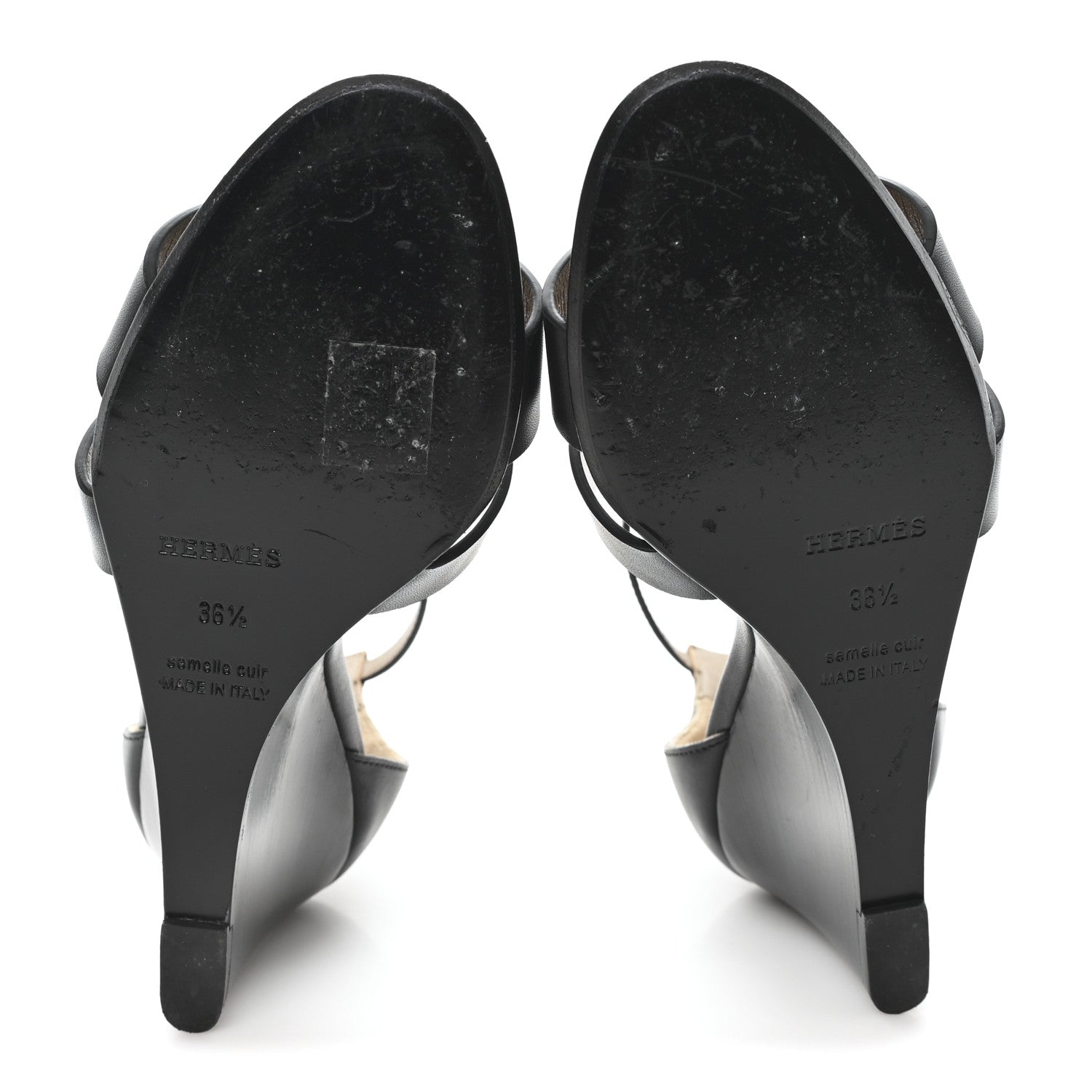 Hermes Calfskin Legend Wedge Sandals 36.5 Black 6 of 10