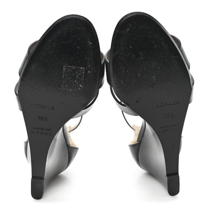 Hermes Calfskin Legend Wedge Sandals 36.5 Black 6 of 10