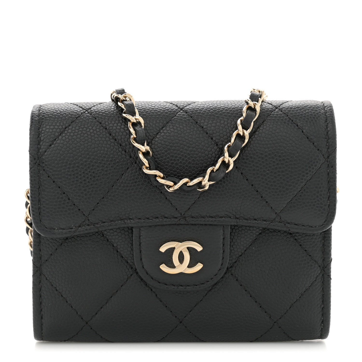 Chanel Caviar Quilted Flap Card Holder On Chain Black 1 of 11