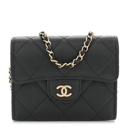 Chanel Caviar Quilted Flap Card Holder On Chain Black 1 of 11