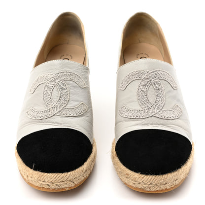 Chanel Lambskin Suede CC Espadrille Wedges 41 White Black 2 of 14
