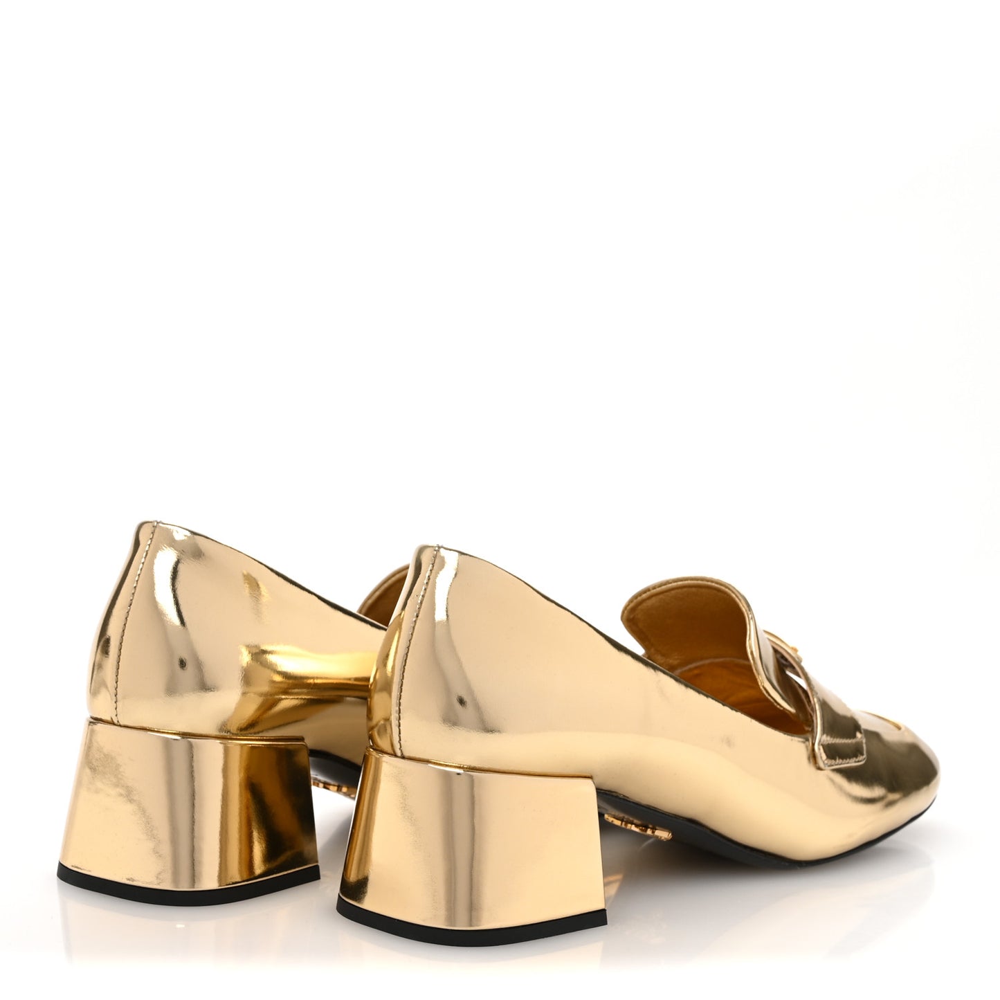 Metallic Patent Metal Triangle Logo 45mm Loafer Pumps 38.5 Platino