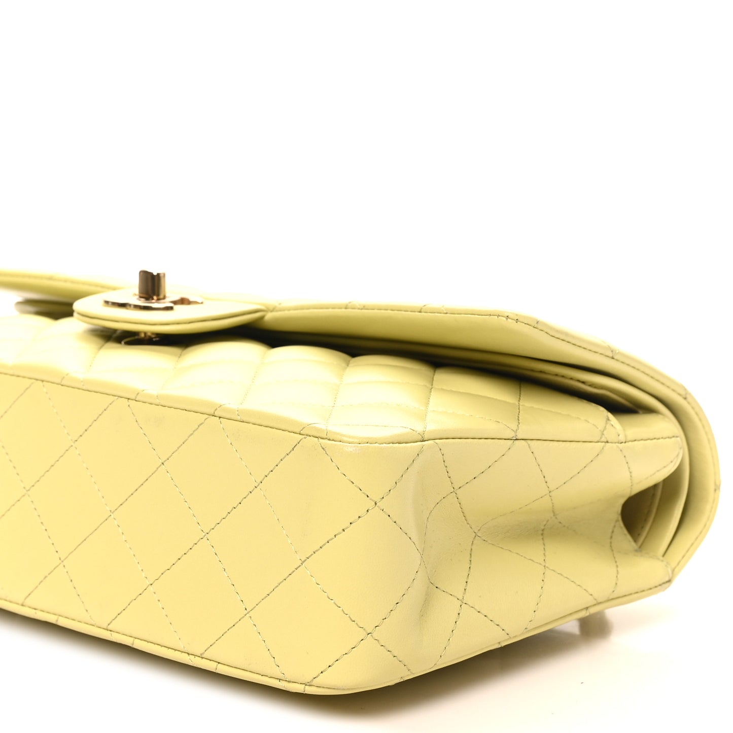 Lambskin Quilted Medium Double Flap Yellow
