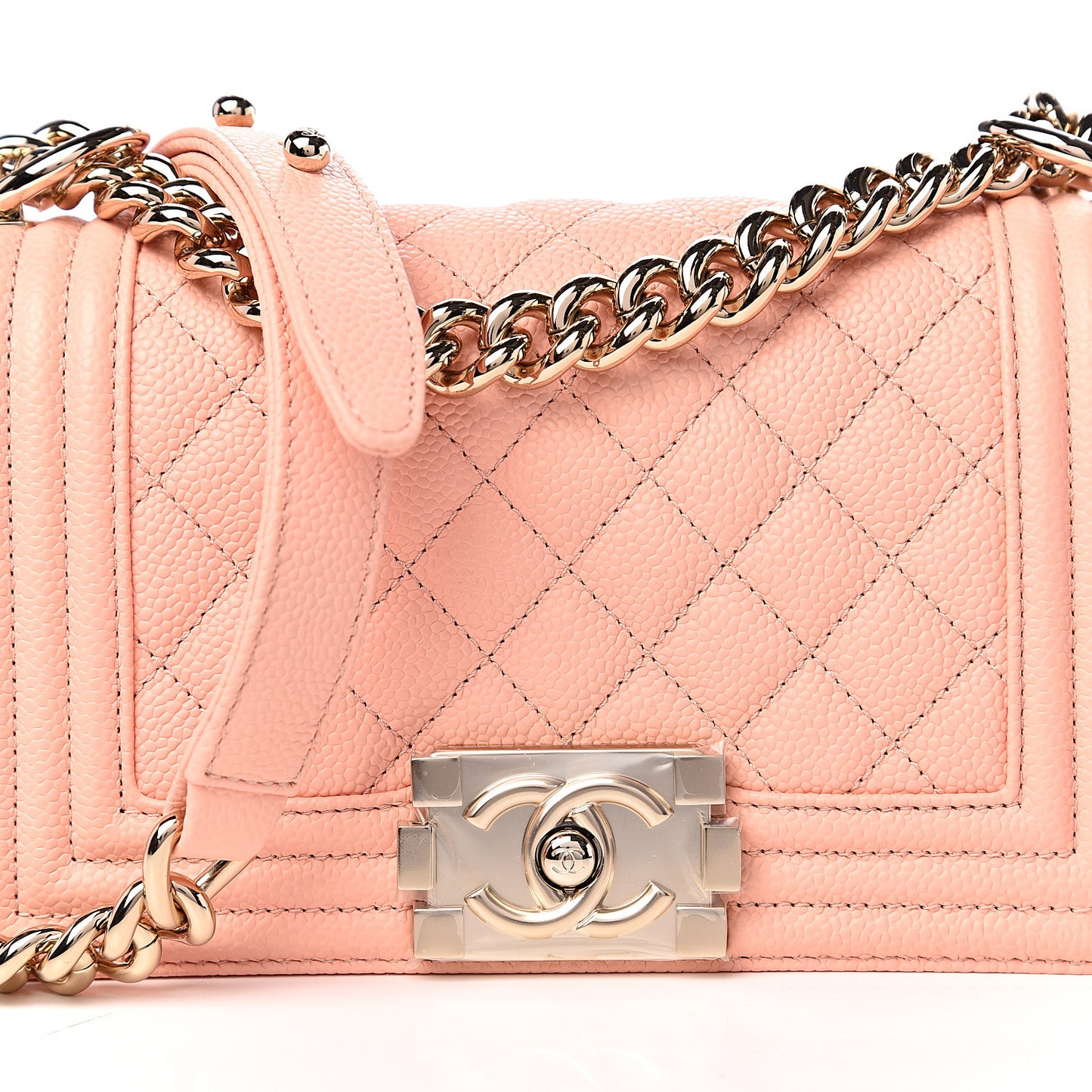 Caviar Quilted Small Boy Flap Light Pink