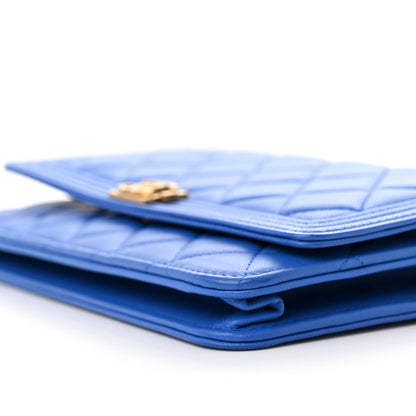 Chanel Lambskin Quilted Boy Wallet On Chain WOC Blue 11 of 15