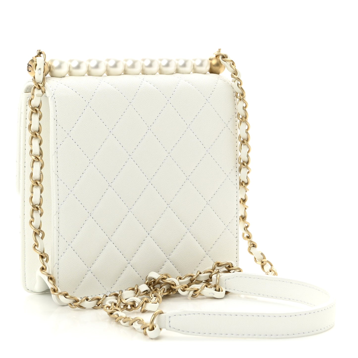 Goatskin Quilted Chic Pearls Flap White