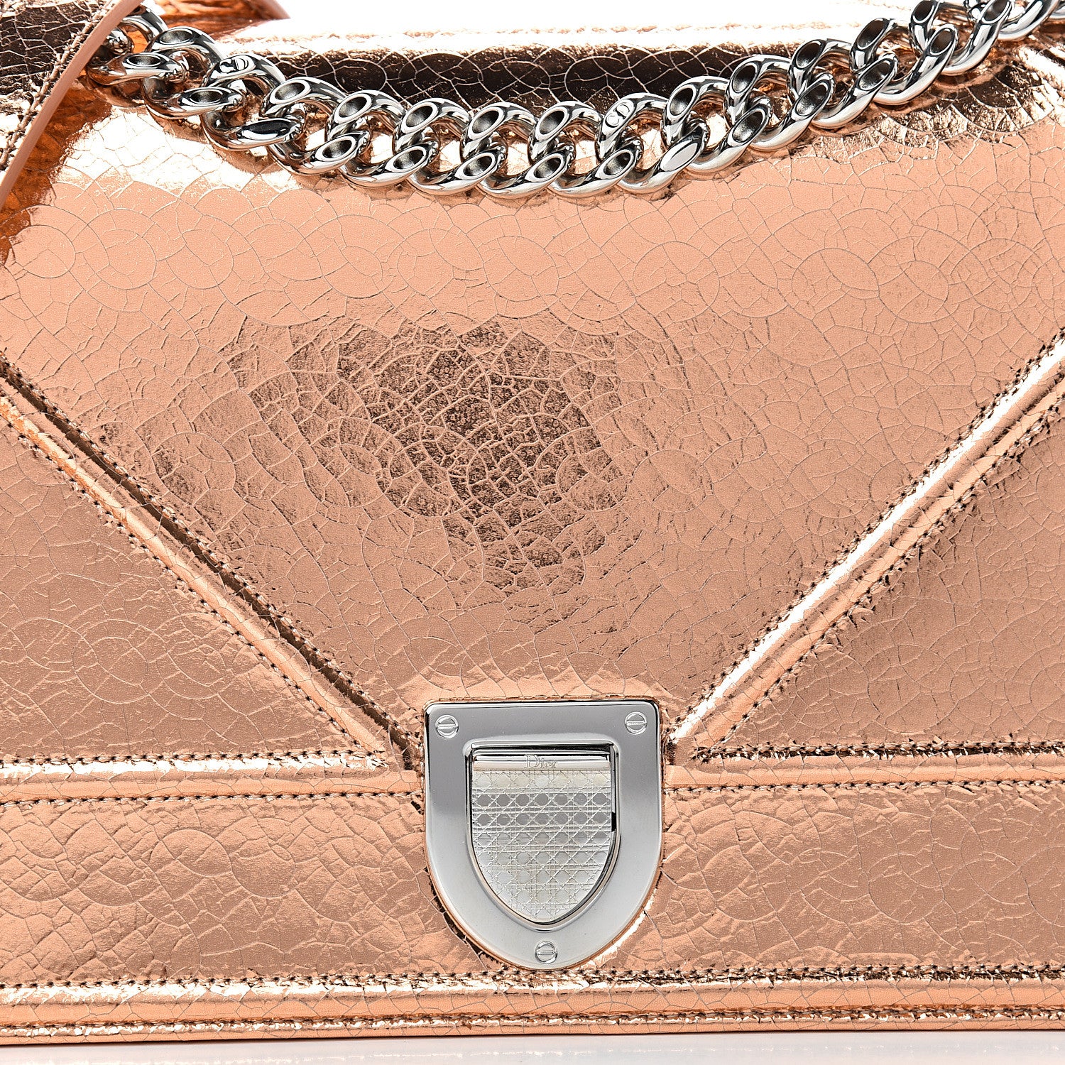 Christian Dior Metallic Ceramic Effect Deerskin Medium Diorama Flap Bag Gold 8 of 14