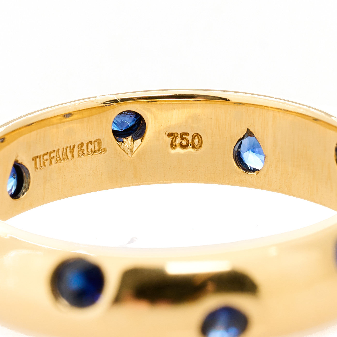Tiffany 18K Yellow Gold Blue Sapphire 4mm Etoile Band Ring 50 5.25 4 of 5