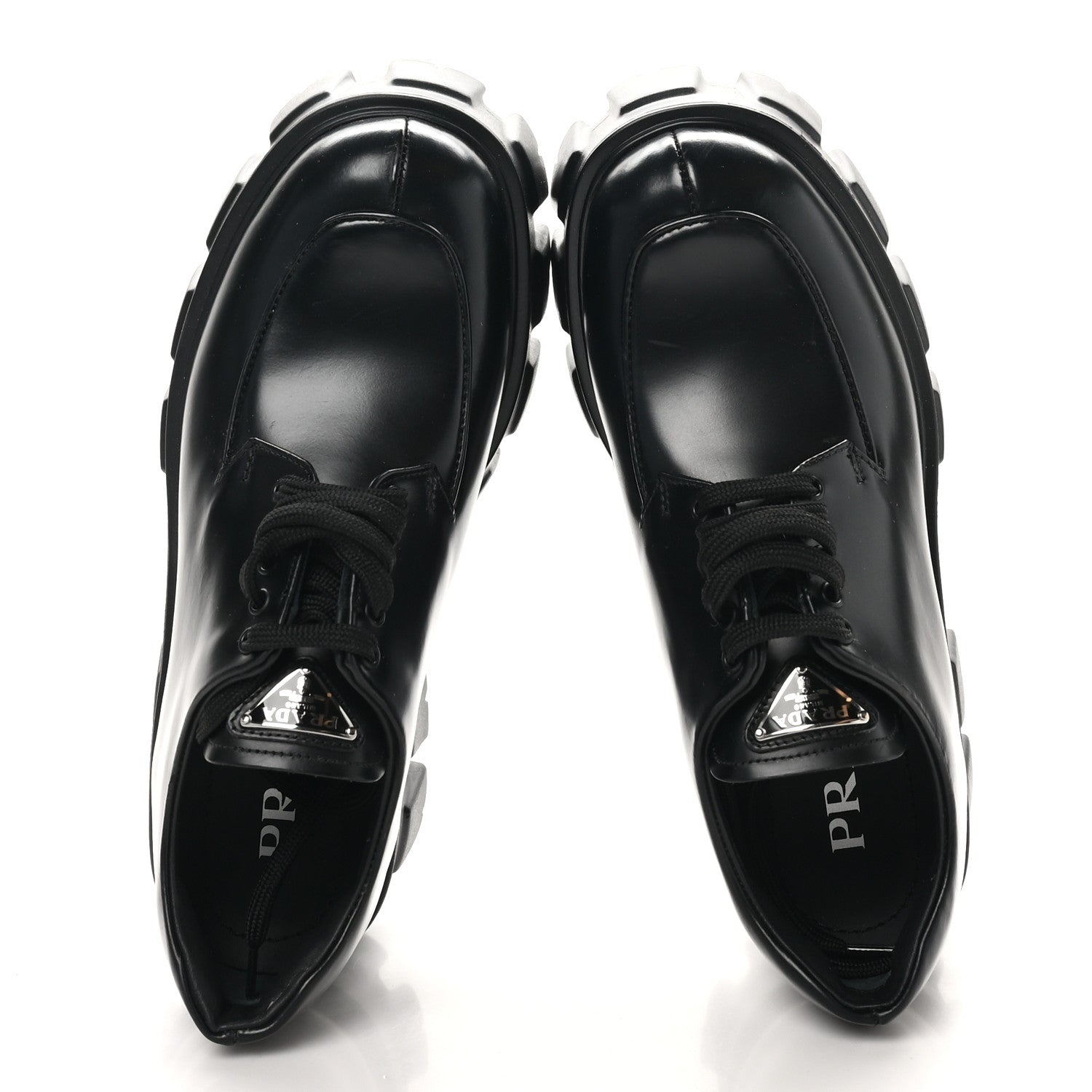Prada Spazzolato Rois Sfumato Monolith 55mm Derby Loafers 37 Black Argento 2 of 9