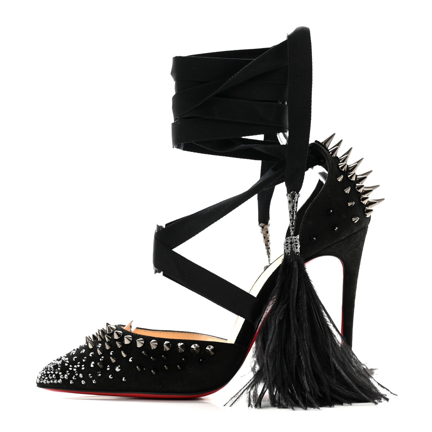Christian Louboutin Velour Spikes Fairy 100 Pumps 37 Black 1 of 8