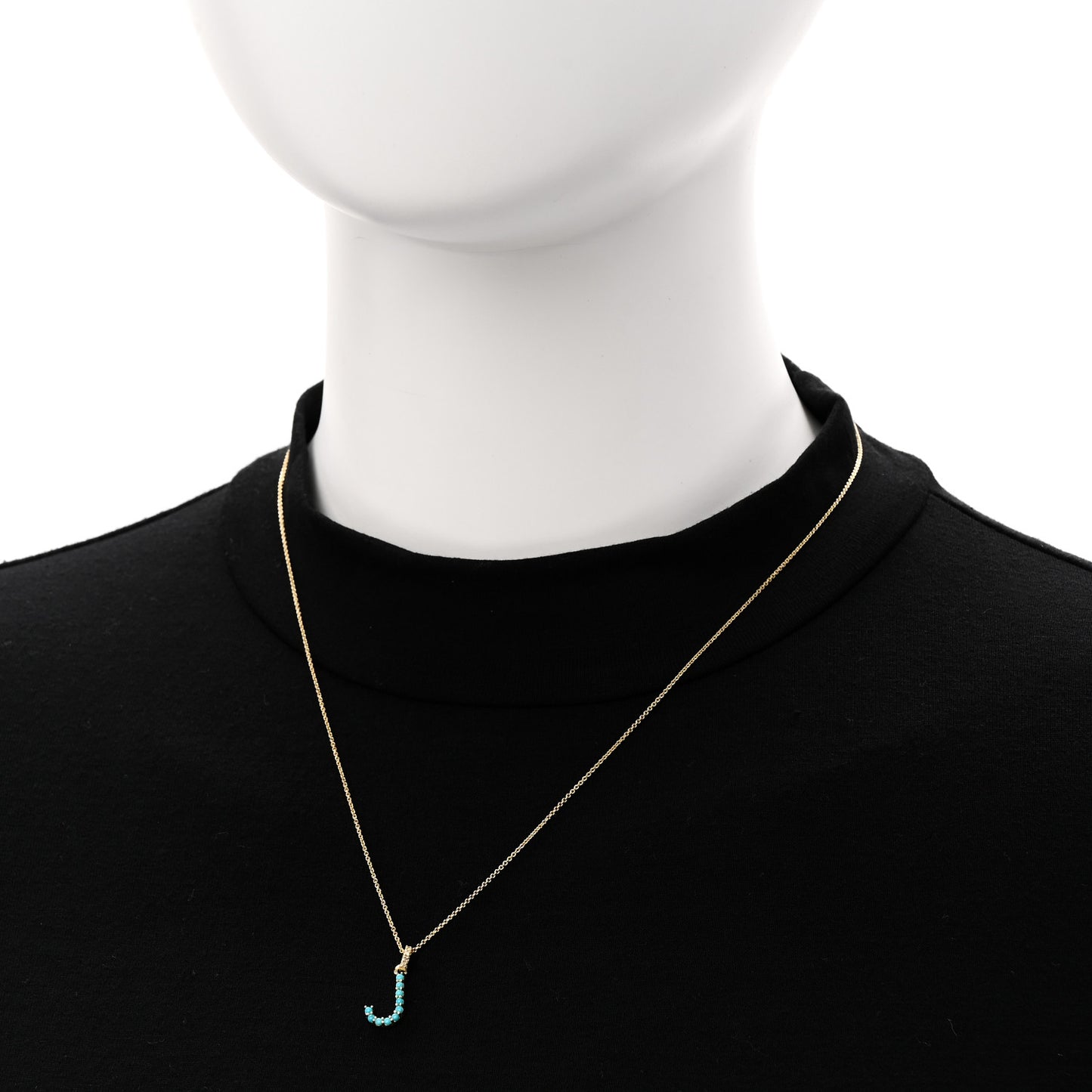 18K Yellow Gold Turquoise Letter J Pendant Necklace