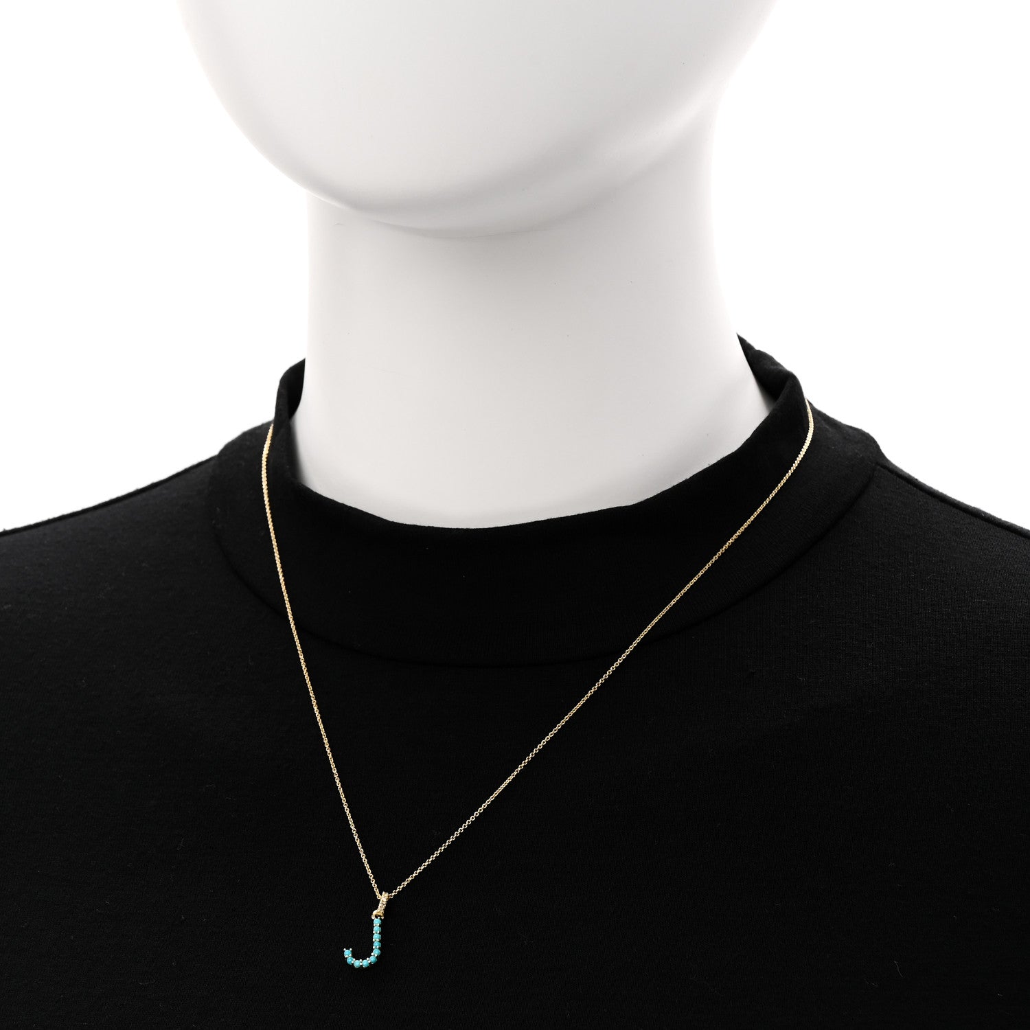 Jennifer Meyer 18K Yellow Gold Turquoise Letter J Pendant Necklace 2 of 6