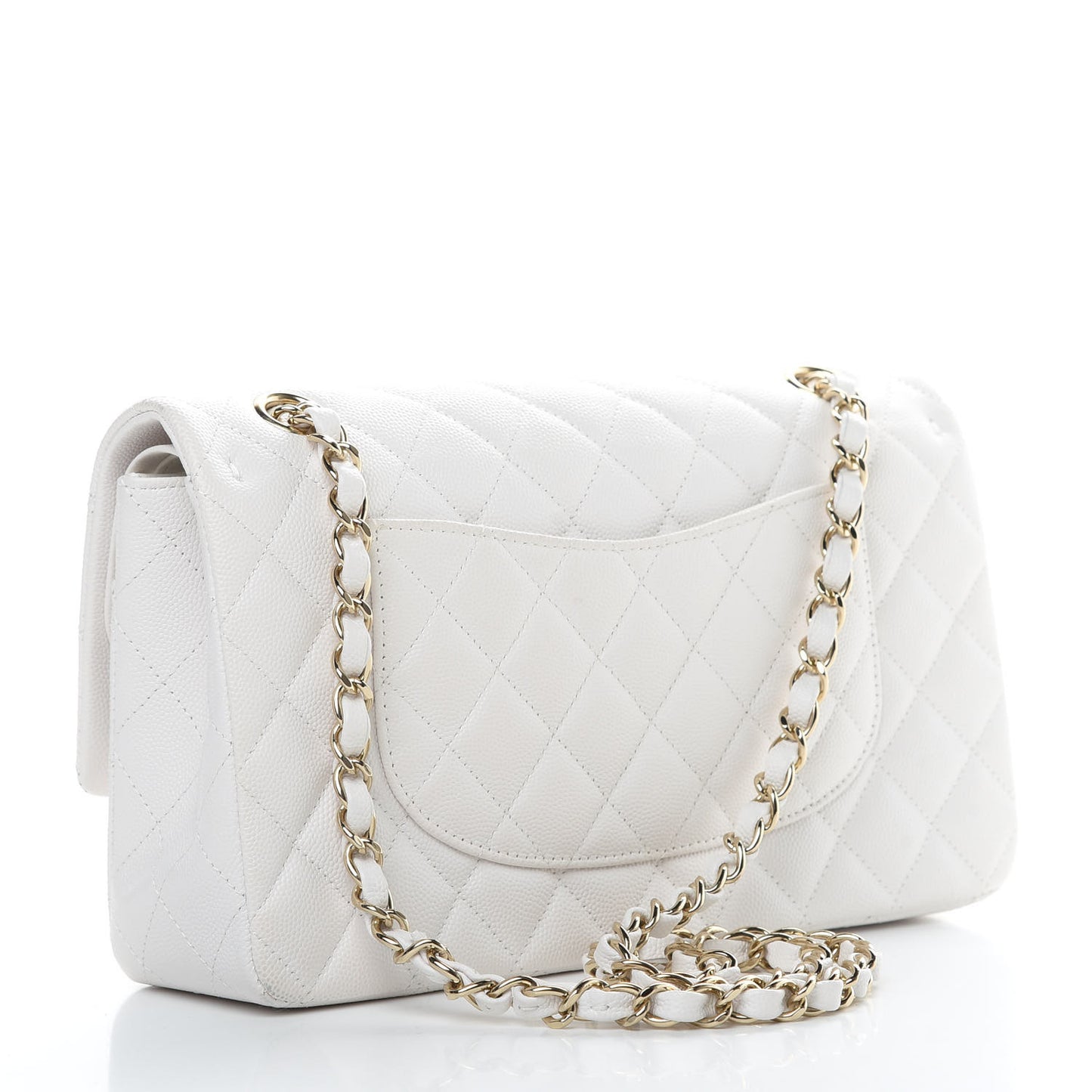 Caviar Quilted Medium Double Flap White