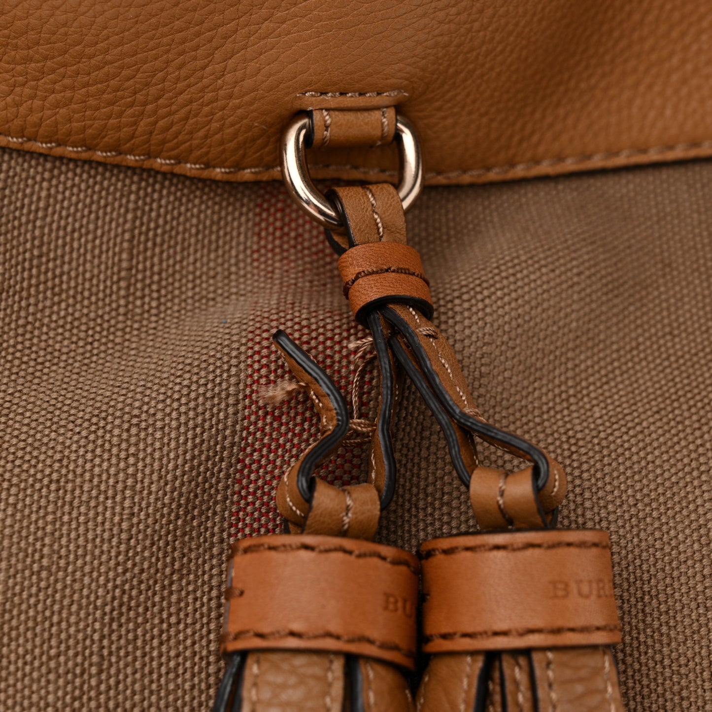 Grainy Calfskin Canvas Mega Check Medium Ashby Tassel Hobo Saddle Brown