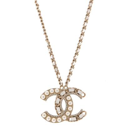 Chanel Pearl Crystal Lambskin Chain CC Necklace White Gold 1 of 7