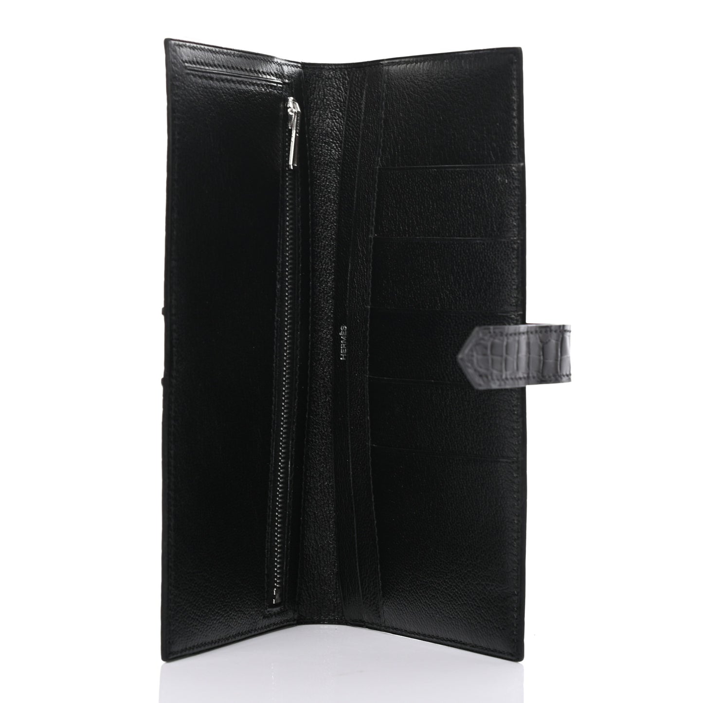 Shiny Niloticus Crocodile Bearn Wallet Black