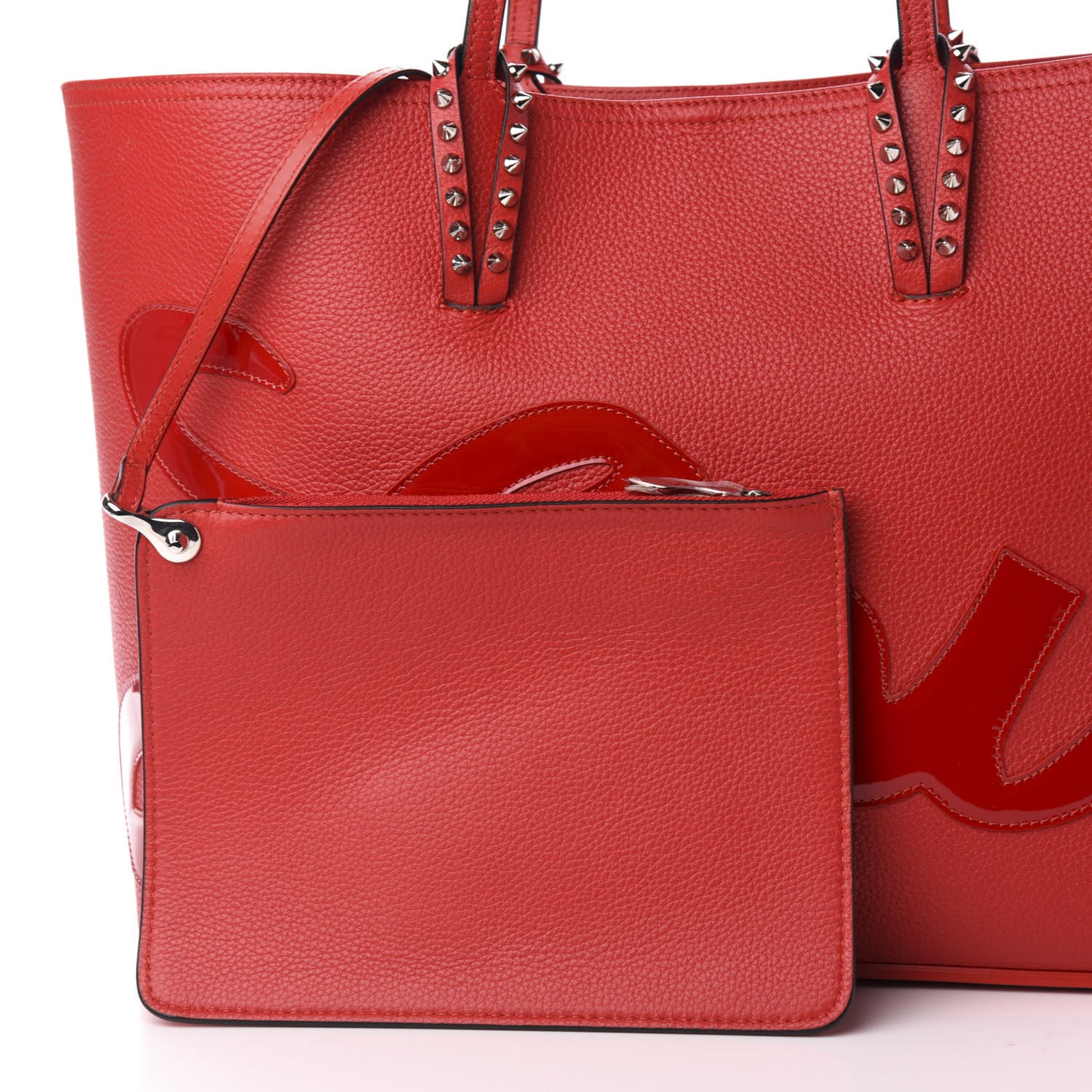 Calfskin Patent Logo Spikes East West Cabata Tote Red
