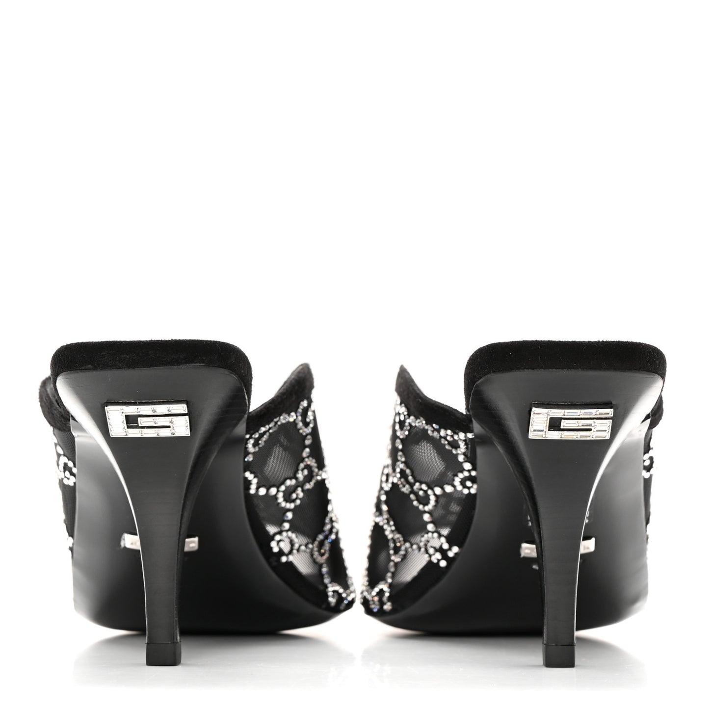 Tela Retino Kid Scamosciato Crystal GG Monogram Square G 95mm Slide Sandals 37.5 Black