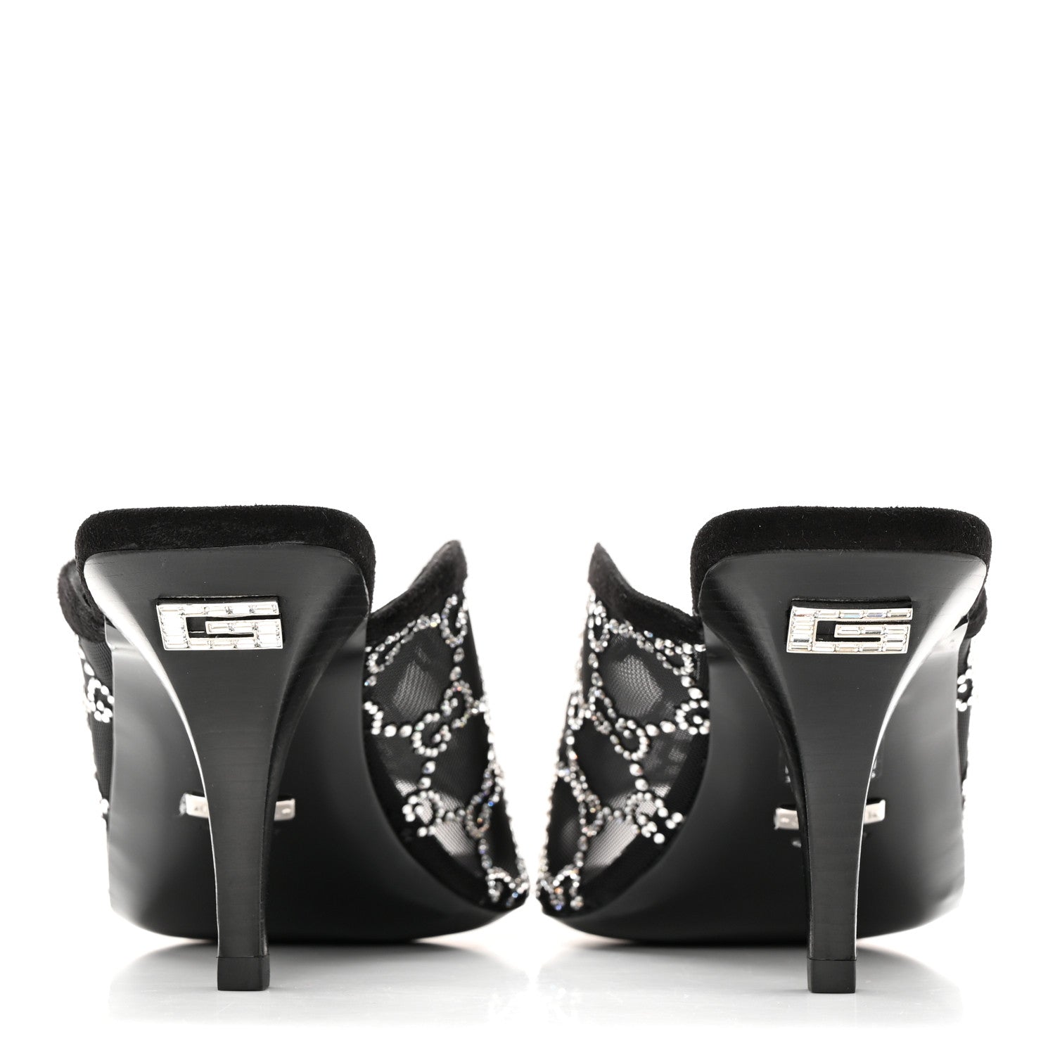 Gucci Tela Retino Kid Scamosciato Crystal GG Monogram Square G 95mm Slide Sandals 37.5 Black 5 of 12