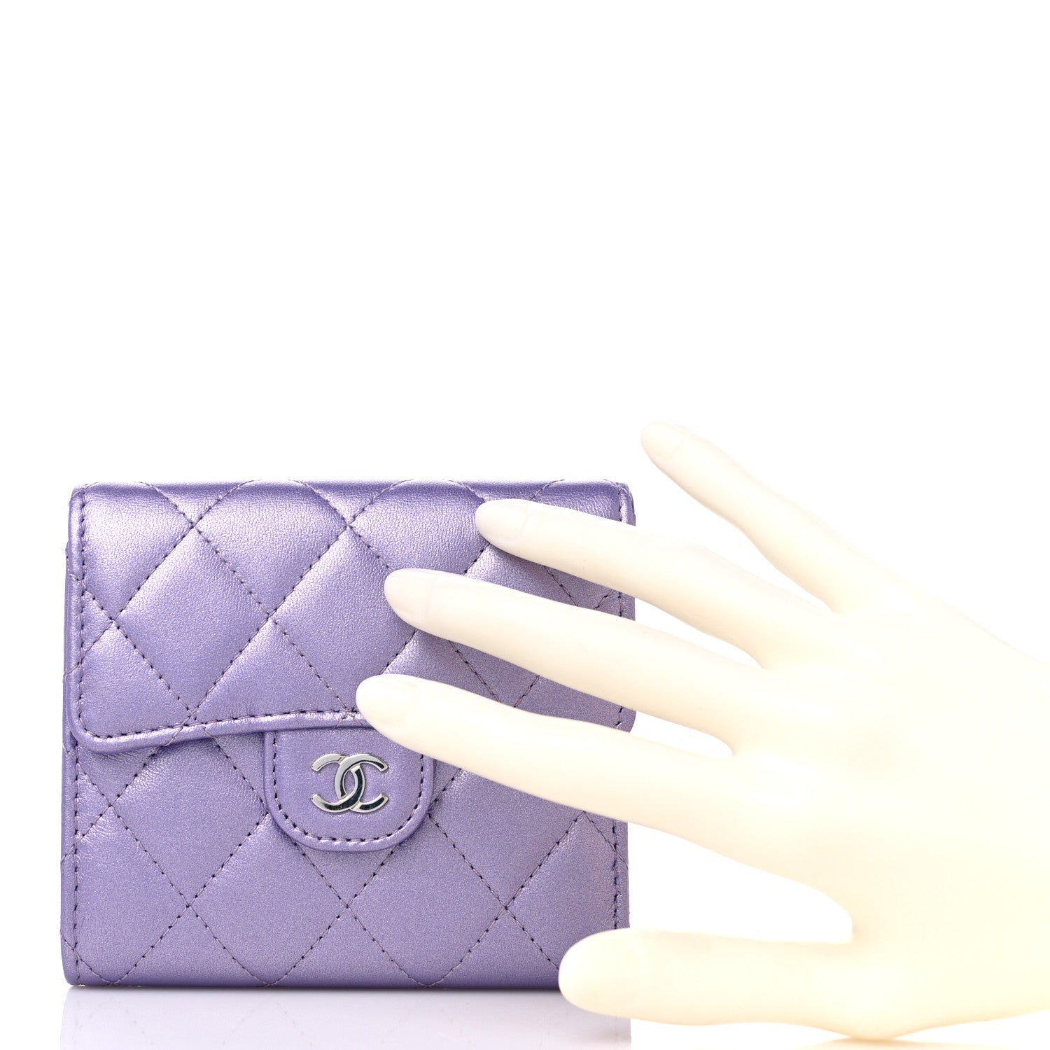 Chanel Iridescent Lambskin Quilted Compact Flap Wallet Purple 2 of 12