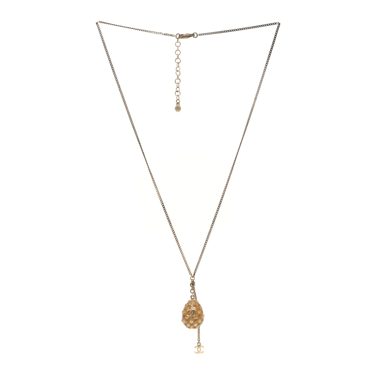 Metal Enamel CC Quilted Egg Necklace Gold